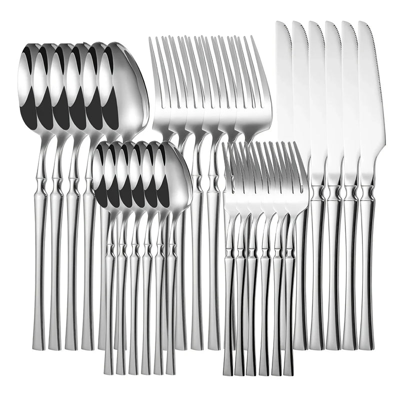 Axyaa Stainless Steel Tableware Set Knife Spork Kitchen Restaurant 20/30pcs Silver