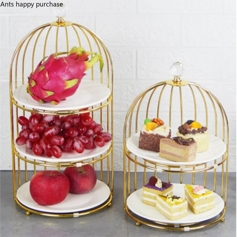 Axya Double Layer Cake Stand & Fruit Tray with Wrought Iron Display Stand