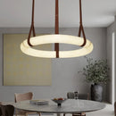 Axyaa Classic Marble Ring Chandelier LED Pendant Light Fixture Brown Leather Belt Lamp
