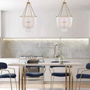 Axyaa Gold Frame White Beads Chandelier with Crystal Shade