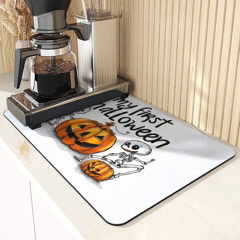 Axyaa Cartoon Skull Dish Drying Mat - Non-slip Heat Resistant Kitchen Counter Pad