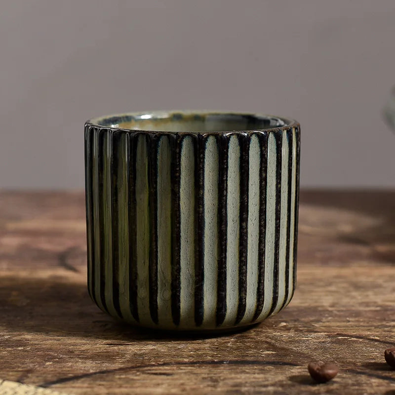 Axyaa Ceramic Tea Cup - Japanese Style Striped Coffee Mug 180ml Mug Drinkware