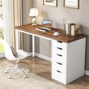 Axyaa Rustic Brown Computer Desk with 5 Drawers, 47" Home Office Study Laptop Desk