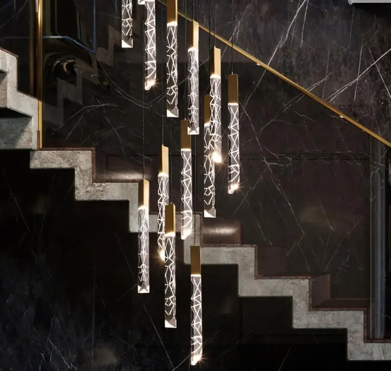 Axyaa Modern Luxury Pendant Lamp, K9 Crystal Gold Chandelier for Loft and Duplex Staircase