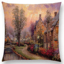 Axyaa Rustic Landscape Castle Lighthouse Oil Painting Cushion Cover