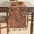 Axyaa Green Jacquard Table Runner with Tassels