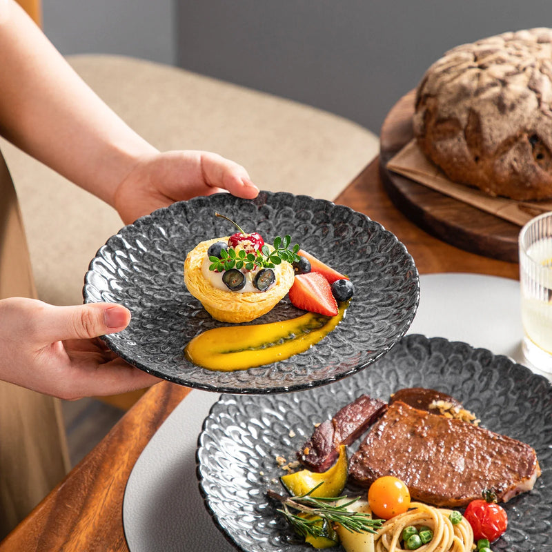 Axya Chrys Grey Ceramic Dinnerware Set for 6/12, Service for 12/24 Piece