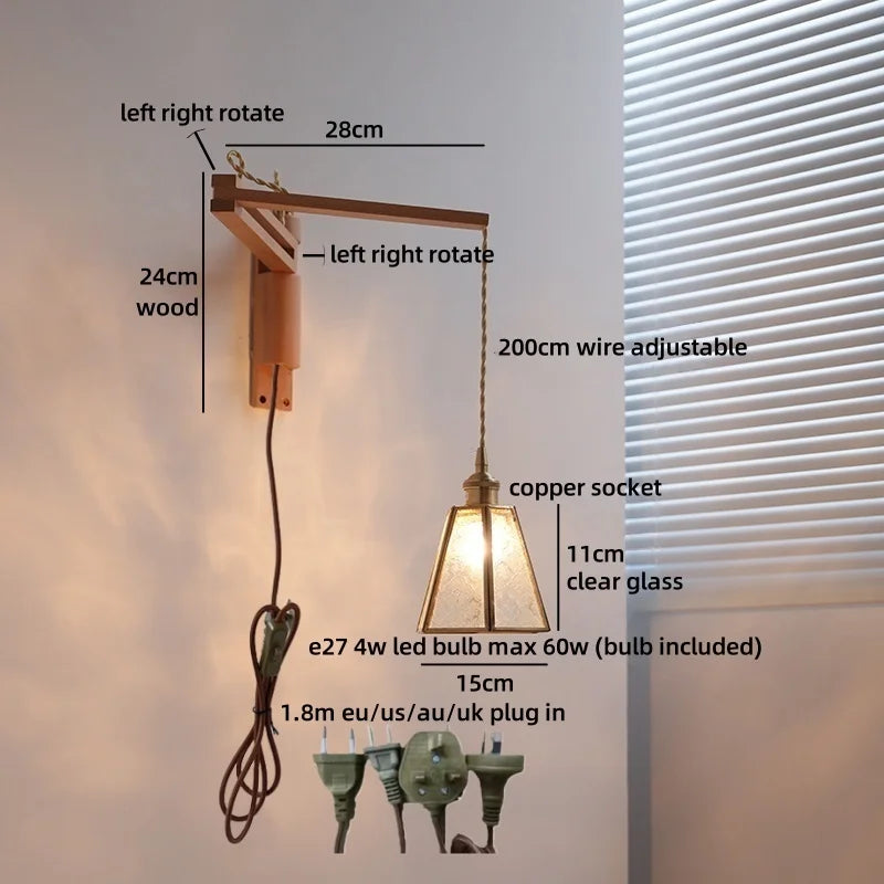 Axyaa Wabi Sabi LED Wall Light Mirror Glass Wood Modern Nordic Bedside Lamp