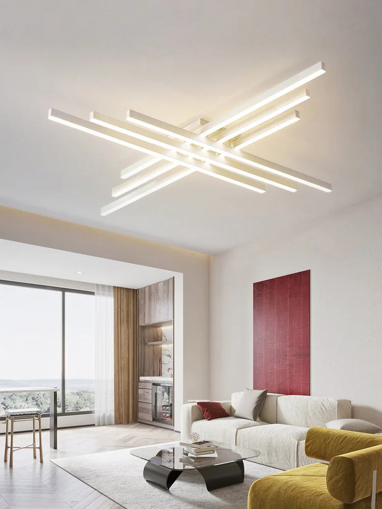 Axyaa Black Chandelier Square LED Ceiling Lamp - Nordic Minimalist Creative Strip Lights