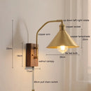 Axyaa Nordic Copper LED Wall Sconce with Adjustable Switch, Walnut Bedside Lamp