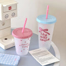 Axyaa Cute Plastic Water Cup with Lid and Straw, Large Capacity, Reusable
