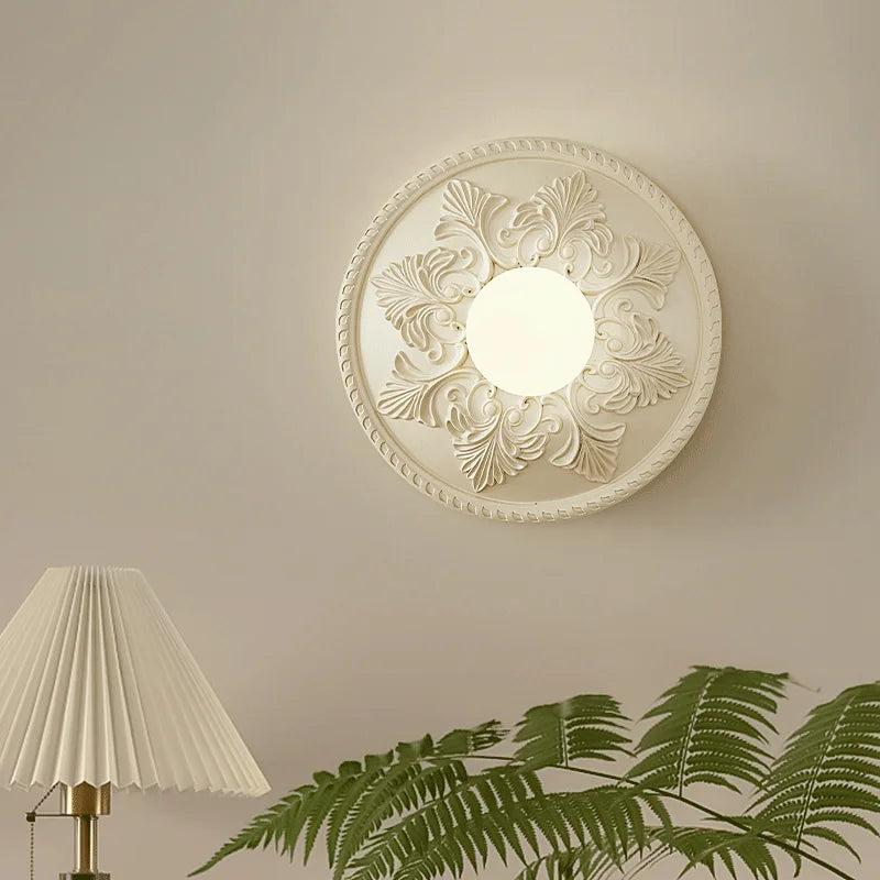 Axyaa Retro Round Milk White Glass Bedside Wall Lamp