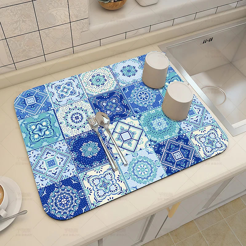 Ethnic Printed Coffee Draining Mat by Axyaa: Super Absorbent & Quick Drying Rug