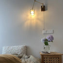 Axyaa Cube Glass LED Wall Sconce, Walnut Wood, Pull Chain Switch, 2 Arms