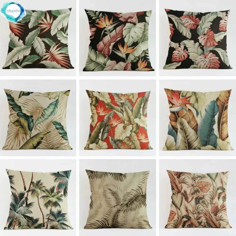 Axyaa Tropical Plant Leaves Cushion Cover for Home Decor