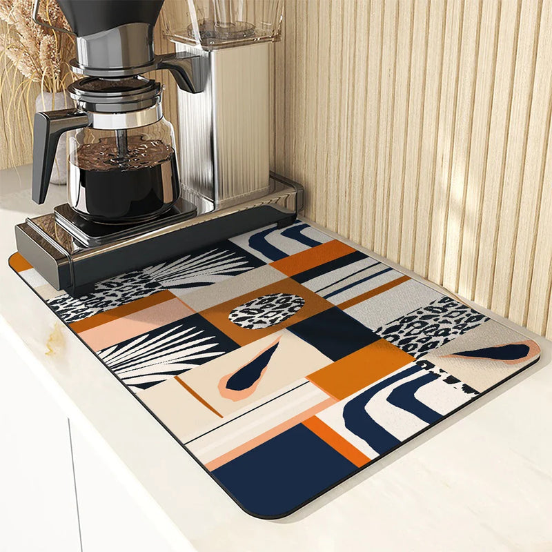 Axyaa Coffee Mat: Quick Dry Kitchen Drying Mat for Draining, Flowers Fruits Design