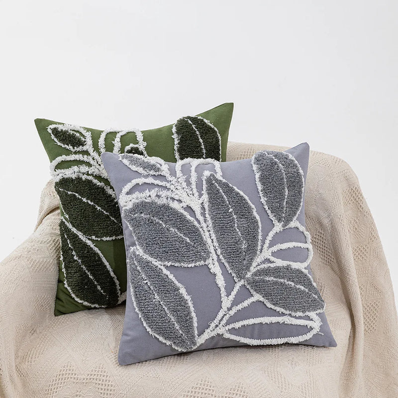 Axyaa Tufted Plush Leaves Pillowcase: Modern Plant Cartoon Pattern, 45x45cm