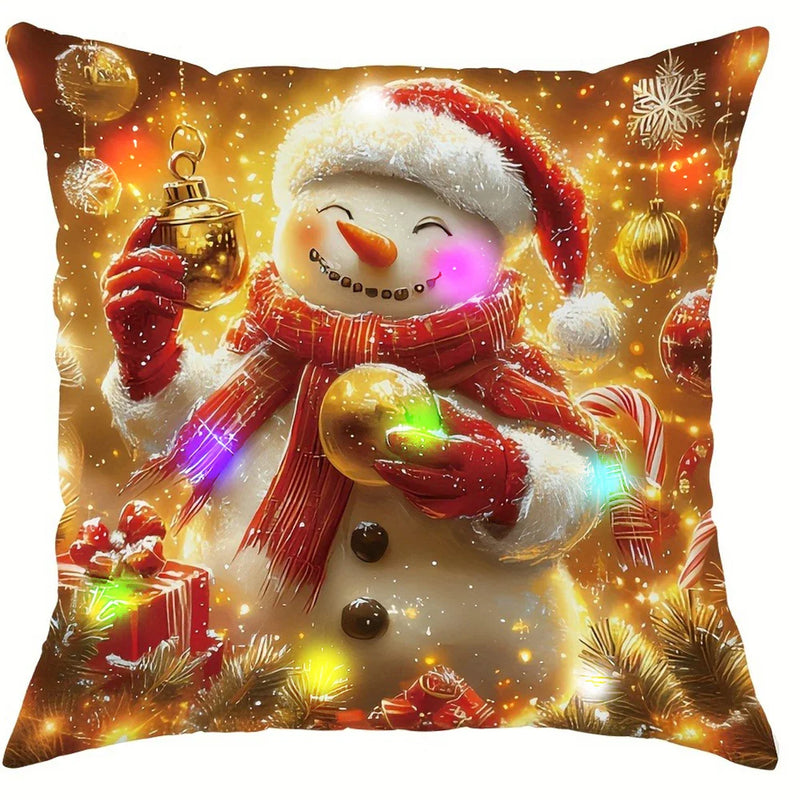 Axyaa LED Christmas Pillowcase with Santa & Snowman Garland Pattern