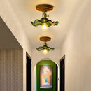 Axyaa Green Glass LED Ceiling Lamp Aisle Corridor Wood Copper Nordic Lighting