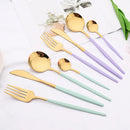 Axyaa 24Pcs Colorful Stainless Steel Gold Flatware Cutlery Set Western Kitchen Tableware