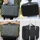 Axyaa Diamond Check Makeup Case: Large Waterproof Cosmetic Box for Travel.