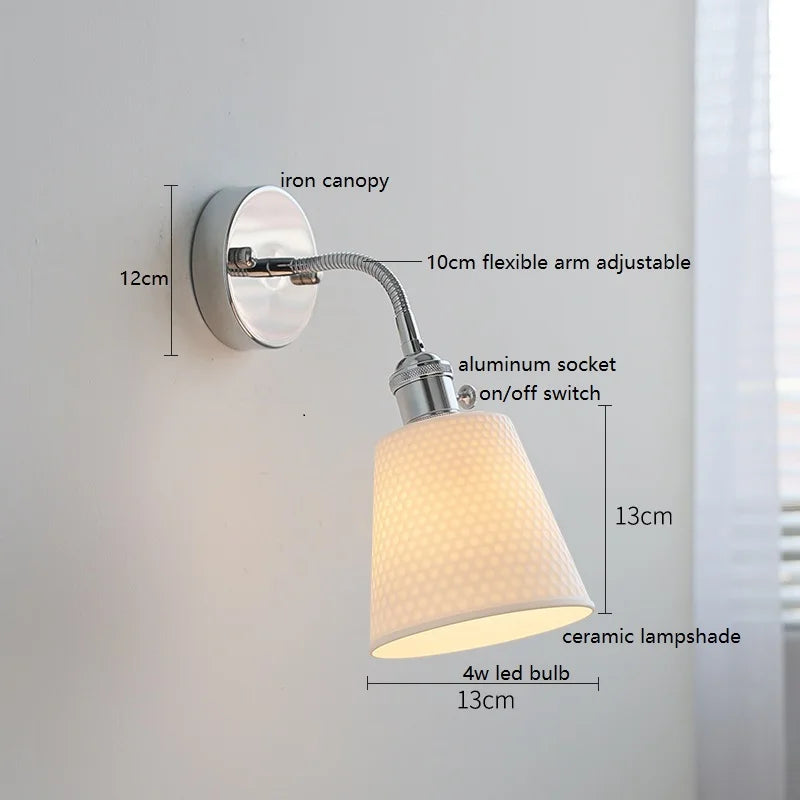 Axyaa Silver Ceramic Wall Sconce LED Lamp for Bedroom and Living Room