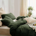Axyaa 4-Piece Queen Size Dark Olive Green Duvet Cover Set
