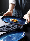 Axyaa Large Ceramic Fish Plate Sushi Oval Western Dan-Shaped Hotel Restaurant Commercial Dish