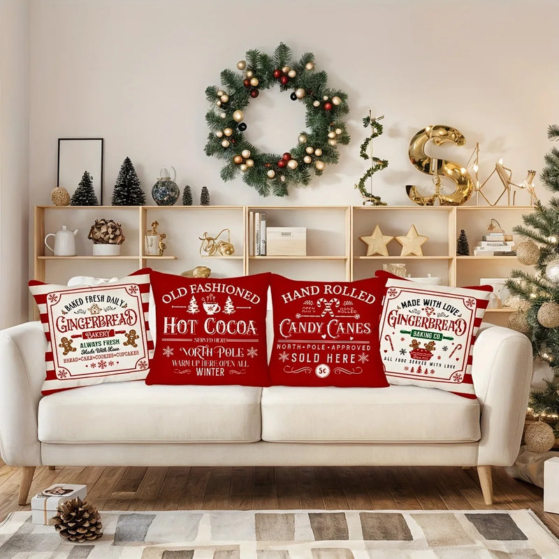 Axyaa Gingerbread Bakery & Candy Cane Christmas Pillowcase Room Sofa Decor Suite