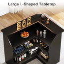Axyaa 4-Tier L-Shaped Bar Cabinet with Stemware Racks in Black