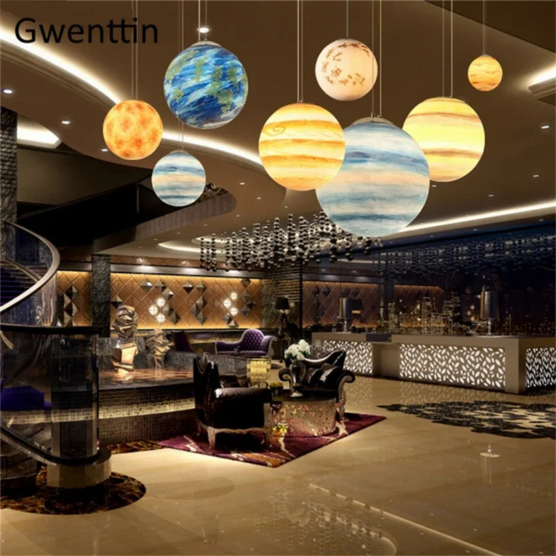 Axyaa Planet Moon Ball Pendant Light Chandelier for Children's Room Home Decor