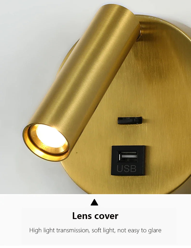 Axyaa Black Brass LED Reading Wall Lamp Brightens Hotel Bedside with Adjustable Rotatable Head