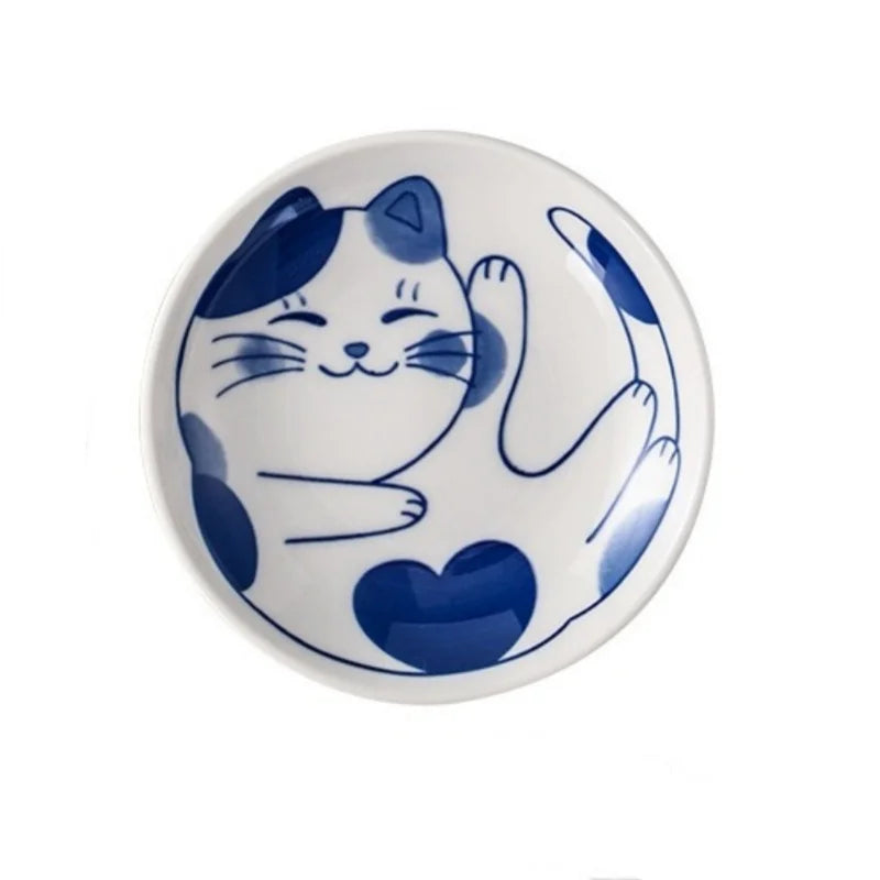 Axyaa Cartoon Cat Ceramic Dipping Sauce Dish for Home Dining Table