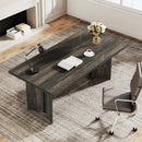 Axyaa Executive Desk: 63" Vintage Farmhouse Wood Office Computer Writing Table