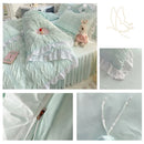 Axyaa Princess Seersucker Bedding Set | Queen Size Ruffle Lace Duvet Cover & Bed Skirt