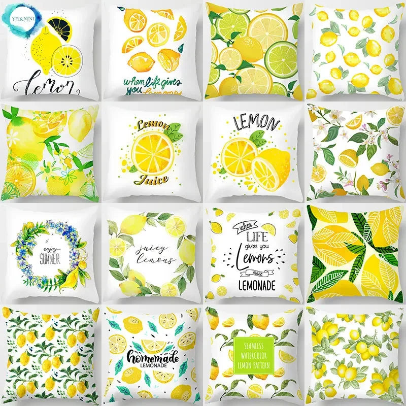 Lemon Pattern Summer Cushion Cover Throw Pillow for Sofa Decoration by Axyaa