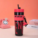 Axyaa 900ml Sports Water Bottle With Straw Keychain, Leakproof Plastic Tumbler