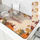 Autumn Harvest Maple Leaves Kitchen Drying Mat by Axyaa