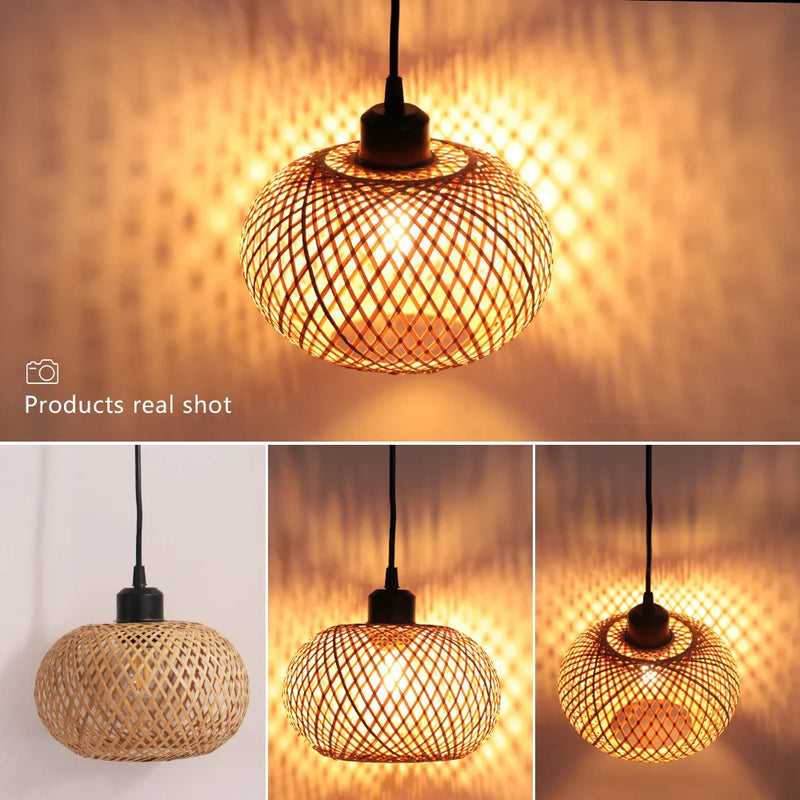 Rattan Bamboo Pendant Chandelier by Axyaa for Indoor Dining Room Lighting