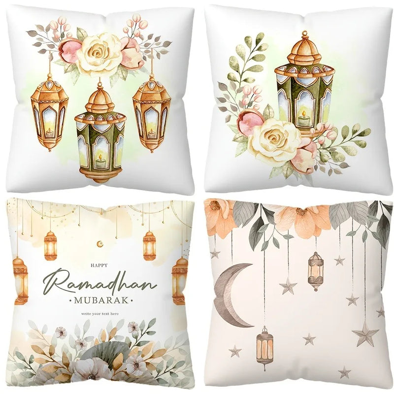Ramadan Mubarak Pillowcase by Axyaa: Fasting Lamp & Crescent Moon Design