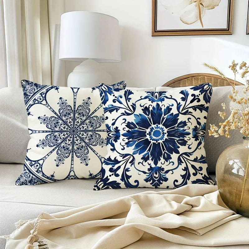 Axyaa Blue Floral Pattern Pillowcase - Home Decor Accent