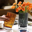 Axyaa Vertical Grain Texture Glass Vase Hydroponics Pots for Table Floral Arrangement