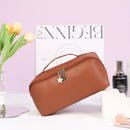 Axyaa Elegant PU Leather Cosmetic Bag: Travel Toiletry Organizer & Makeup Tote
