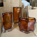 Axyaa Amber Glass Vase Hydroponics Flower Pots Desk Decoration Bouquet Arrangement Aesthetic Decor
