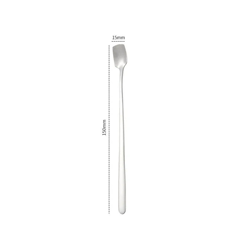 Axyaa Stainless Steel Square Coffee Spoons - Long Handle Dessert Spoons for Kitchen