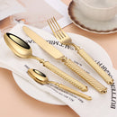 Axyaa Gold Cutlery Set Stainless Steel Mirror Sliver Fork Spoon Western Double Sided Pattern