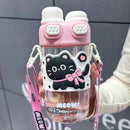 Axyaa Kids Cat Bear Straw Water Bottle - BPA Free, Aesthetic Tritan Tumbler