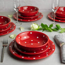 Axyaa Red & White Polka Dot 12pc Ceramic Dinnerware Set for 4