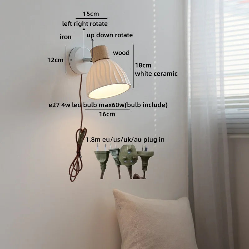 Axyaa Ceramic LED Wall Sconce: Nordic Minimalist White Bedroom Light
