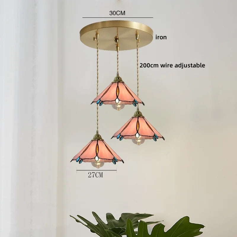 Axyaa Modern Pink Glass LED Pendant Lights Copper Hanging Lamp for Home Decor